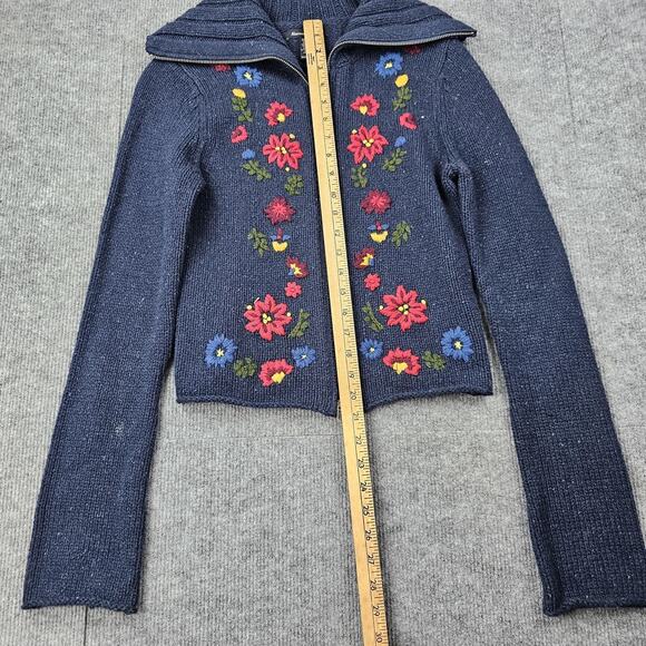 Vintage Abercrombie & Fitch Sweater Womens Medium Y2K Floral Zip Cardigan Preppy - Picture 3 of 6